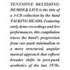 Talking Heads - Tentative Decisions: Demos & Live