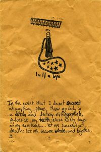 Bombs Lullabye - In The Event That I Do Not Succeed At Anything, Please, Throw My Body In A Ditch And Destroy My Fingerprints, Pulverize My Teeth; Erase Every Trace Of My Existence... Let Me Succeed At Death: Let Me Become Whole, And Forgotten