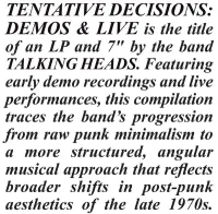 Talking Heads - Tentative Decisions: Demos & Live